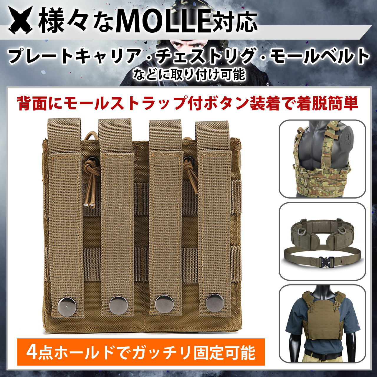 474円 安価 J-HARK サバゲー マガジンポーチ M4 M16 AK AR モール対応 ダブル 2連式 オープントップ 弾倉ポーチ サバイバルゲーム装備 ベージュ